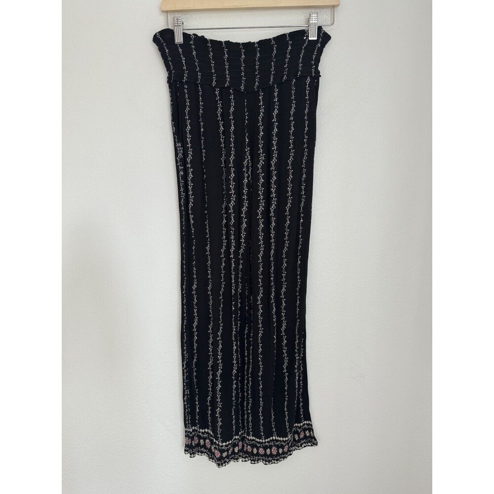 Three Dots Pants Rayon Crepe S Small Beach BOHO Pull-On Smock Waist Black EUC